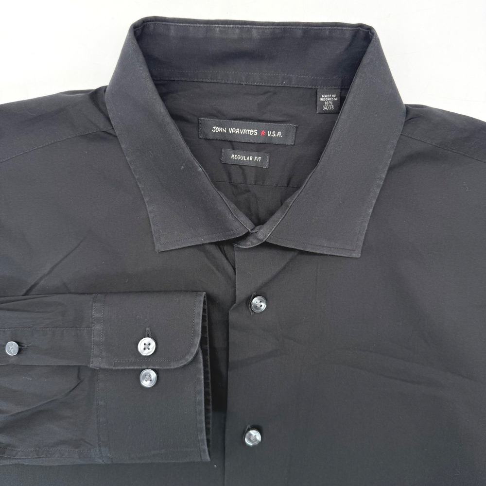 John Varvatos USA Button Down Men 16.5 34/35 Black Regular Fit Long Sleeve Shirt